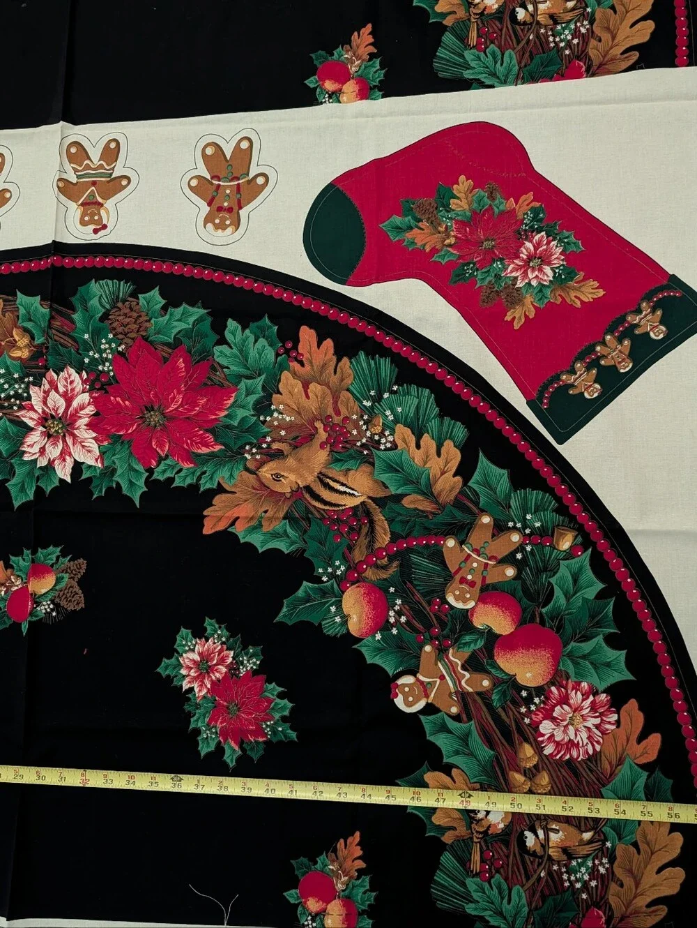 VTG Joan Kessler Concord Fabric 2 Panels Tree Skirt Stocking Cut Sew